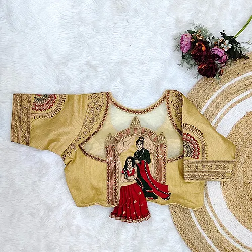 Golden Color Bridal Blouse with Heavy Embroidery and 3D Barbie Design