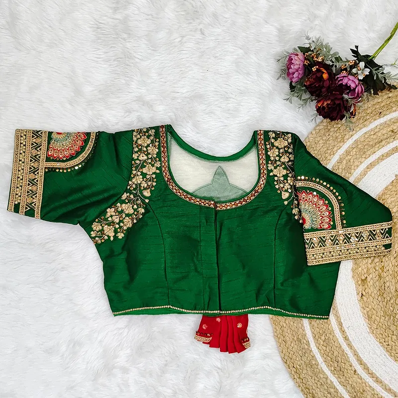 Green Color Bridal Blouse with Heavy Embroidery and 3D Barbie Design