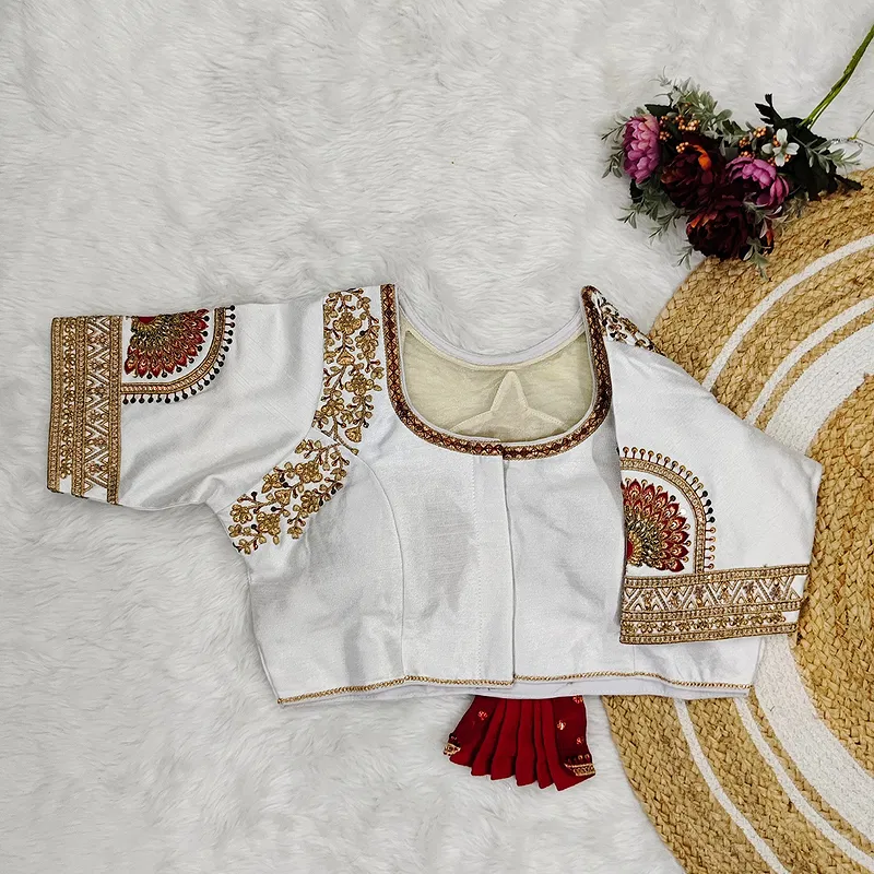 White Color Bridal Blouse with Heavy Embroidery and 3D Barbie Design