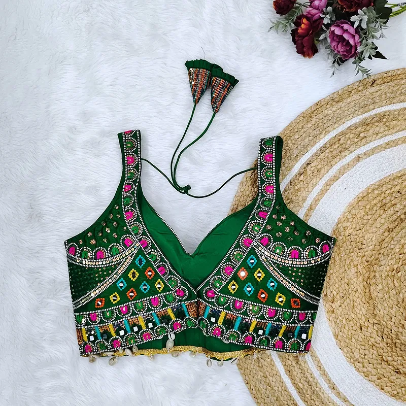 Green Color Handwork Kutchi Work Blouse