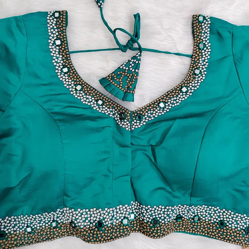 Torques  Green Color Heavy Thread Embroidery Handcrafted Blouse with Hand Work