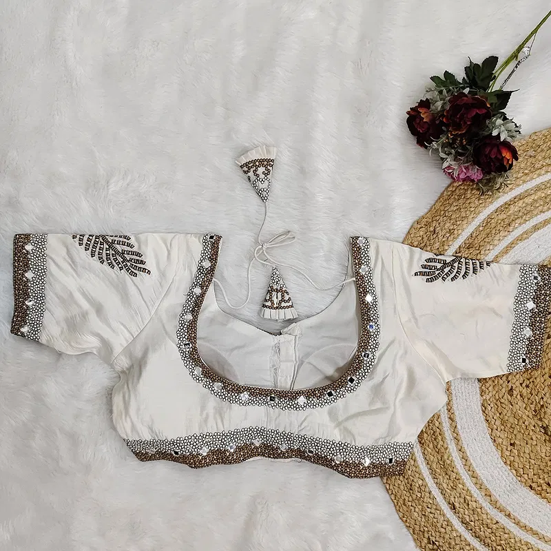 White Color Heavy Mirror Work Partywear Blouse