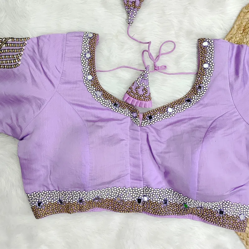 Lavender Color Heavy Thread Embroidery Handcrafted Blouse With Hand Work