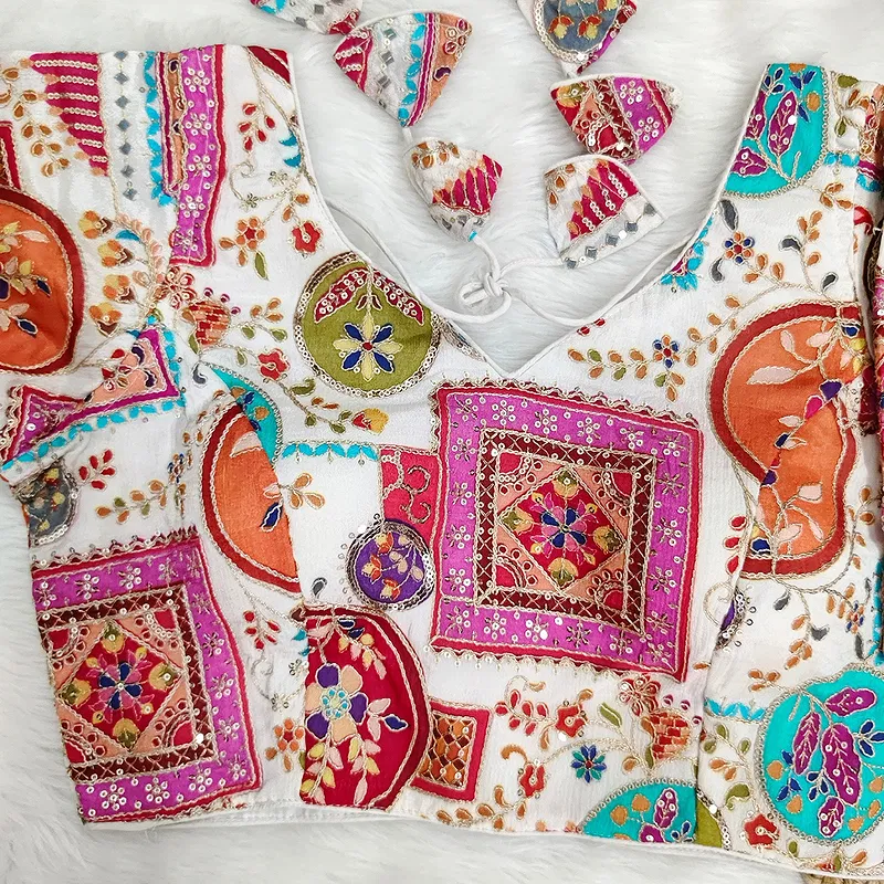 White Color Digital Print Blouse For Navratri  