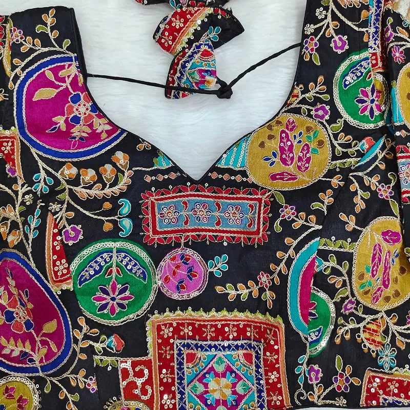 Black Color Digital Print Blouse For Navratri