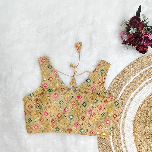 Cream Color Georgette Fabric Multi Embroidery Work 