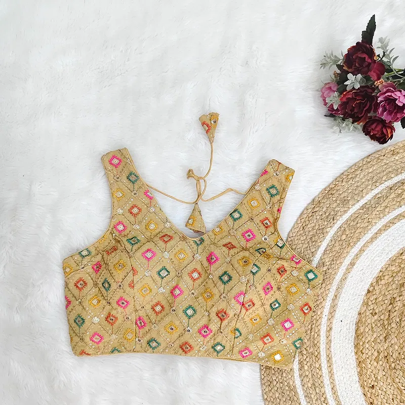 Cream Color Georgette Fabric Multi Embroidery Work 