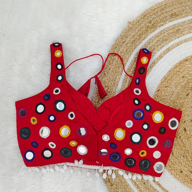 Red Traditional Navratri Special Multi-Mirror Work Blouse