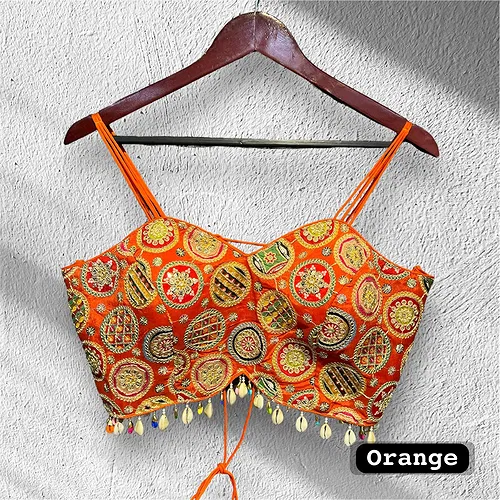 Orange Colour Navratri Special Spaghetti Style Real Shell Blouse