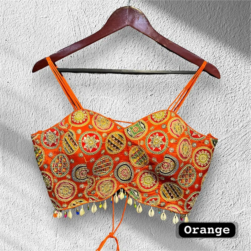Orange Colour Navratri Special Spaghetti Style Real Shell Blouse