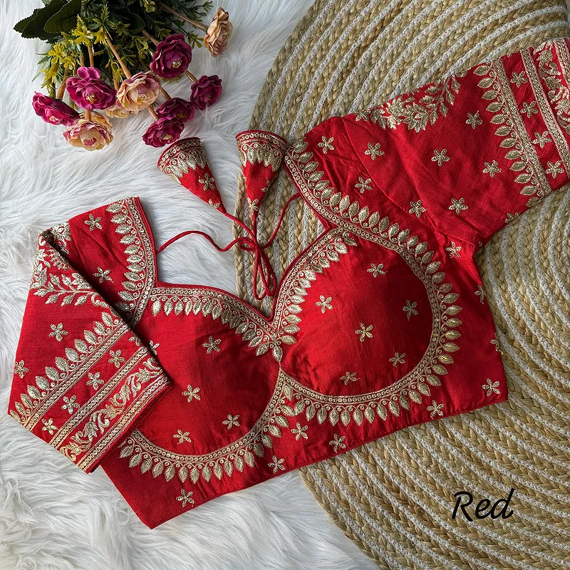 Red Color Bridal Blouse with Jari & Sequin Work