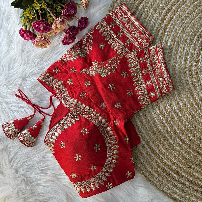 Red Color Bridal Blouse with Jari & Sequin Work