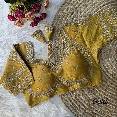 Gold Color Bridal Blouse with Jari & Sequin Work
