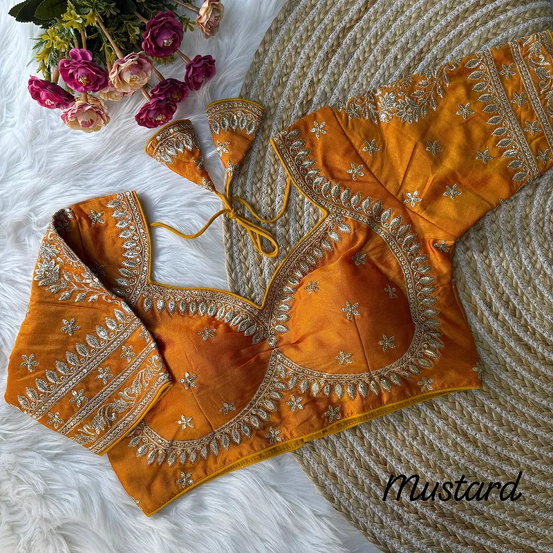 Mustard Color Bridal Blouse with Jari & Sequin Work