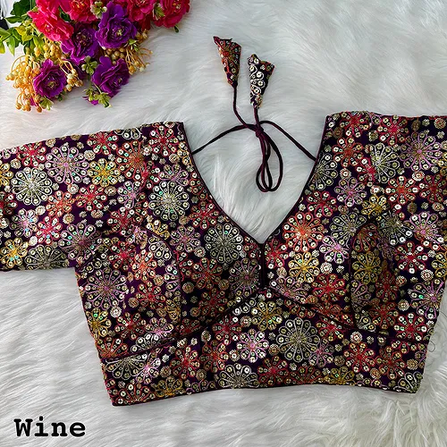 Wine Color Traditional & Partywear Sabyasachi Neck Style Blouse with Multi Work