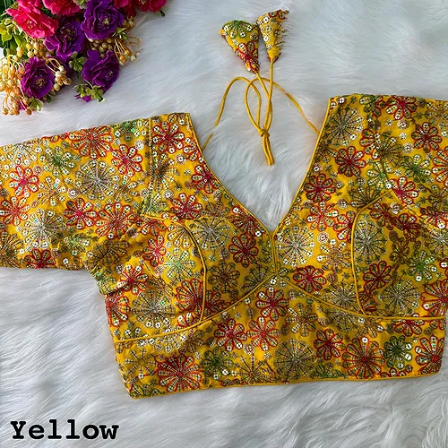 Yellow Color Traditional & Partywear Sabyasachi Neck Style Blouse with Multi Work