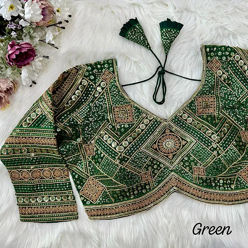 Green Color Beautiful Heavy Long Sleeves Apple-Cut Bridal Blouse