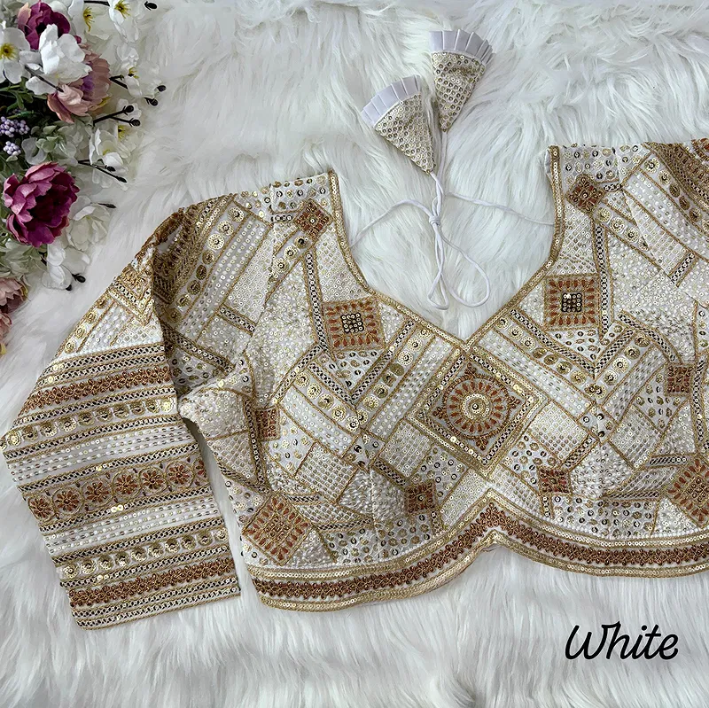 White Color Beautiful Heavy Long Sleeves Apple-Cut Bridal Blouse