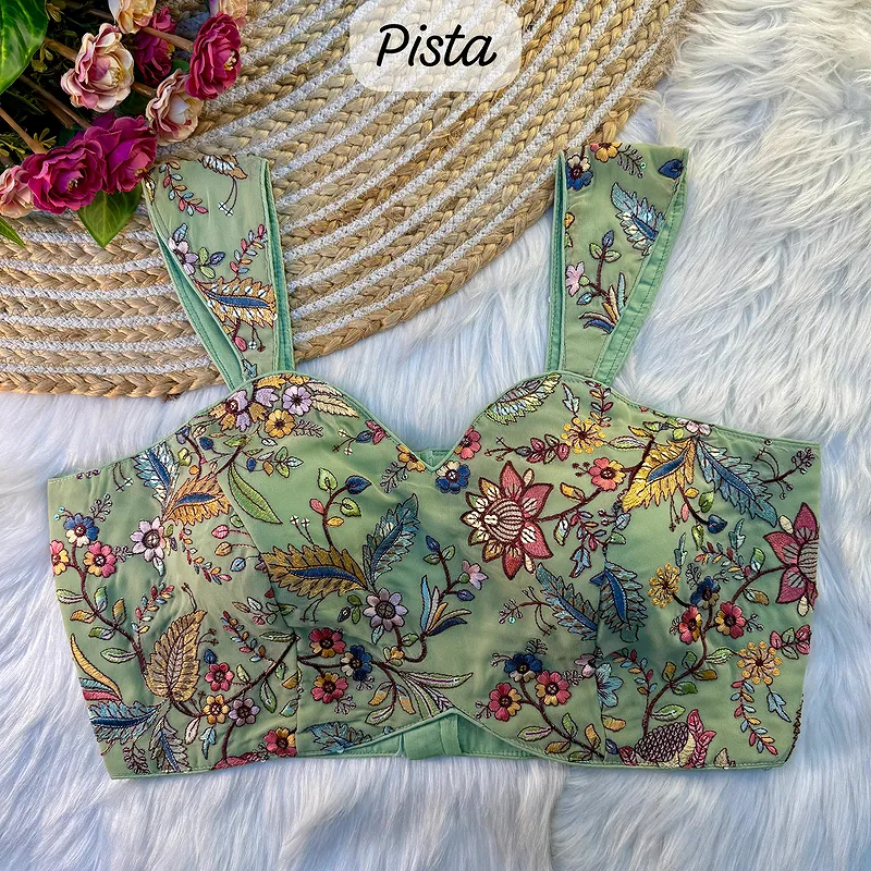 Pista Color Readymade Georgette Sleeveless Blouse For Navratri