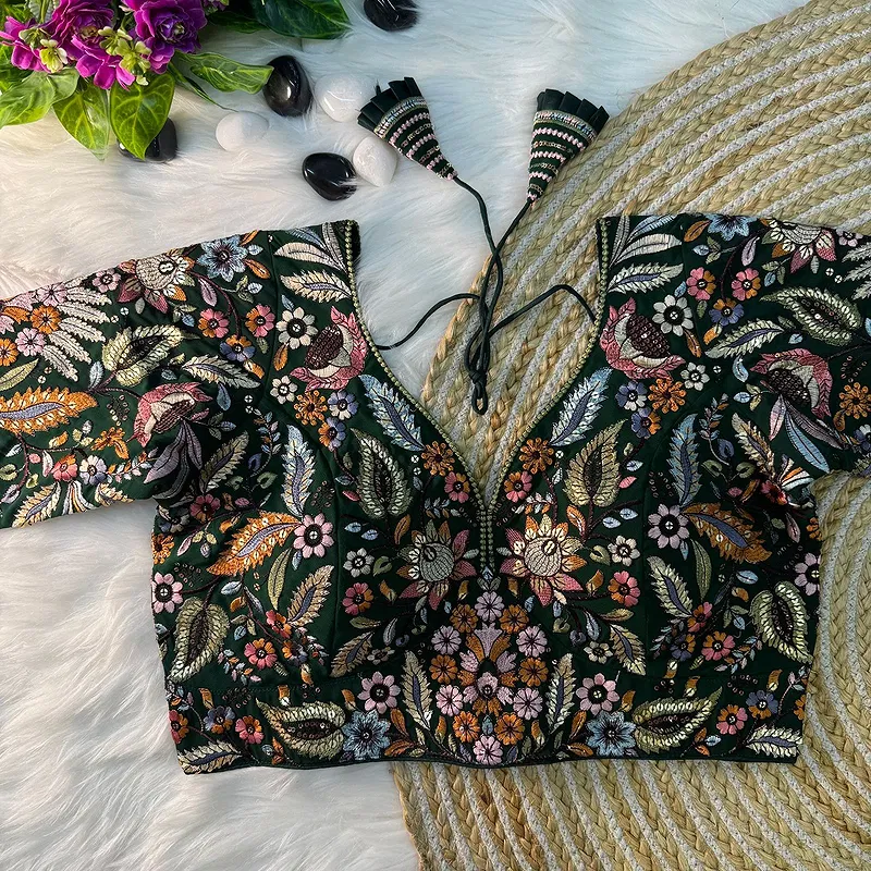 Bottle Green Partywear Georgette Blouse