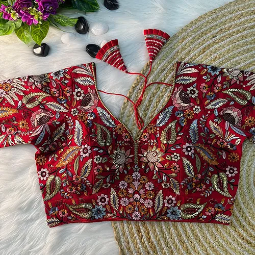 Red Color Partywear Georgette Blouse