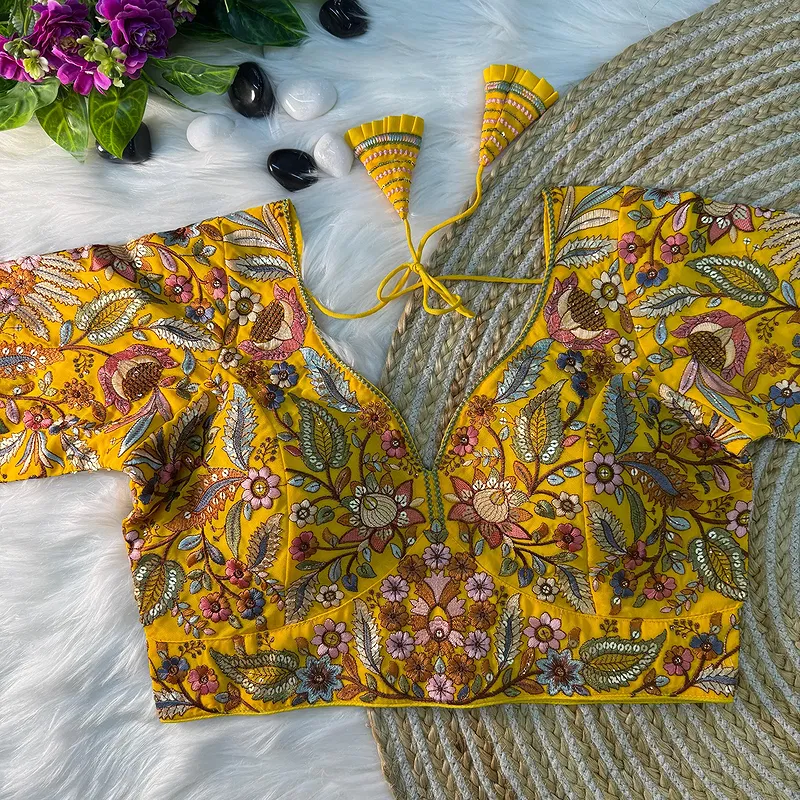 Yellow Color Partywear Georgette Blouse