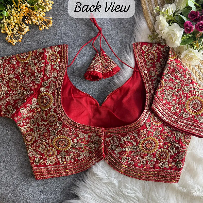Red Color Apple Cut Bridal Heavy Embroidery Work Blouse