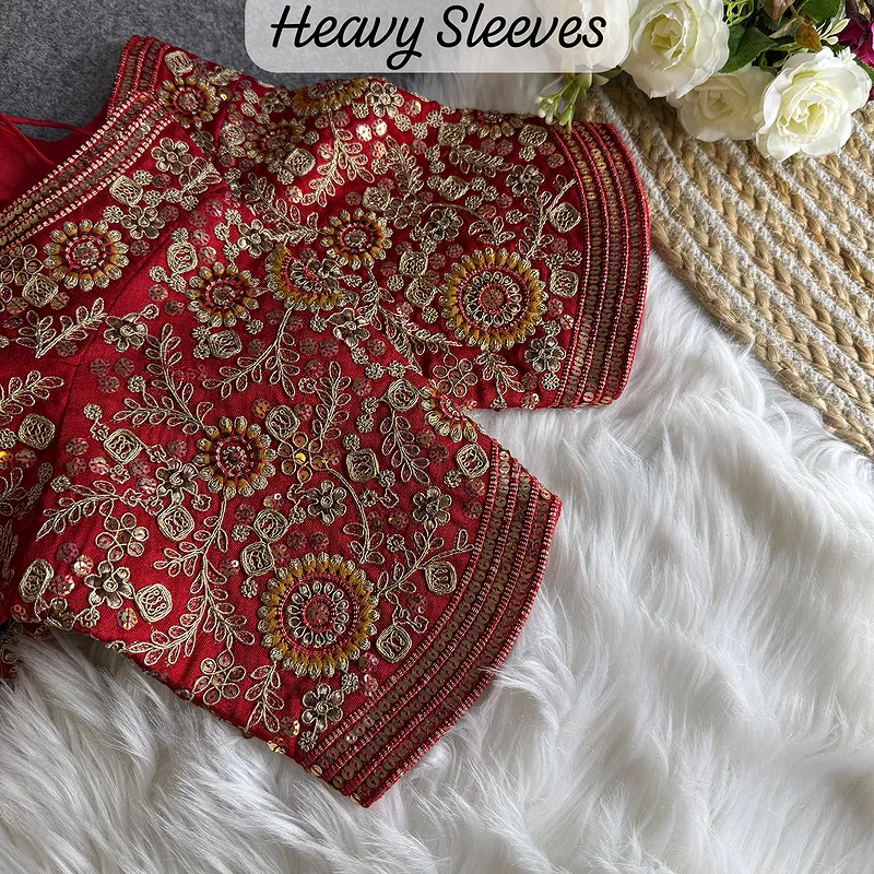 Red Color Apple Cut Bridal Heavy Embroidery Work Blouse