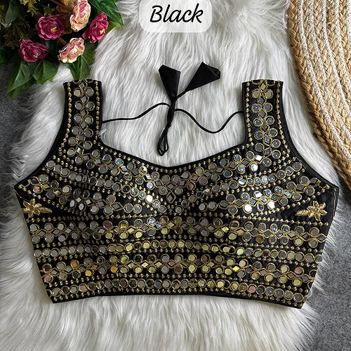 Black Color Real Mirror Work Bollywood Partywear Blouse