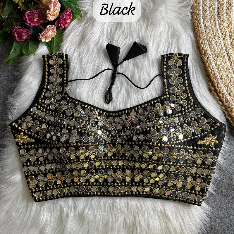 Black Color Real Mirror Work Bollywood Partywear Blouse