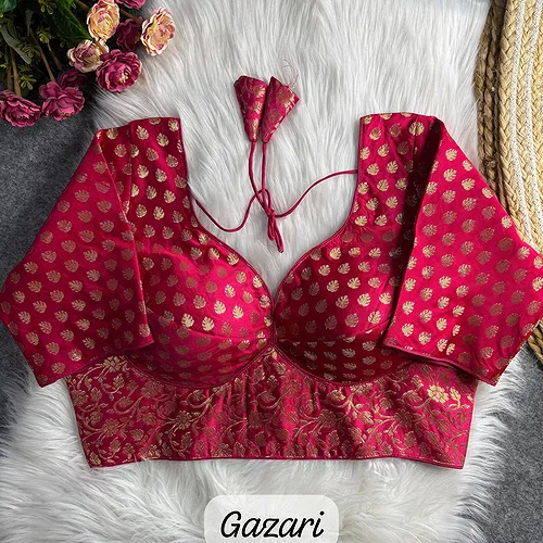 Rani Gazari Color Sabyasachi Style Pure Nylon Jacquard Partywear Blouse with Heavy Padding