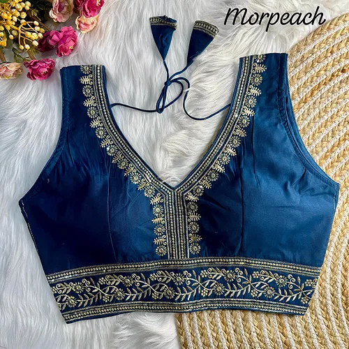 Morepeach Color Wedding Season Special Roman Silk Bridal Blouse with Heavy Embroidery