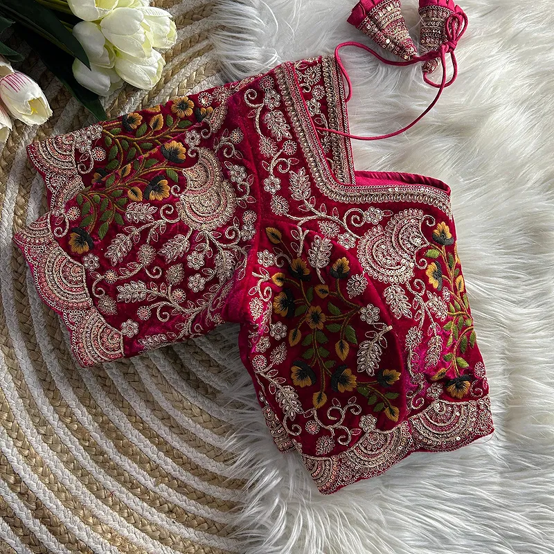 Rani Color Wedding Special Velvet Embroidered Blouse