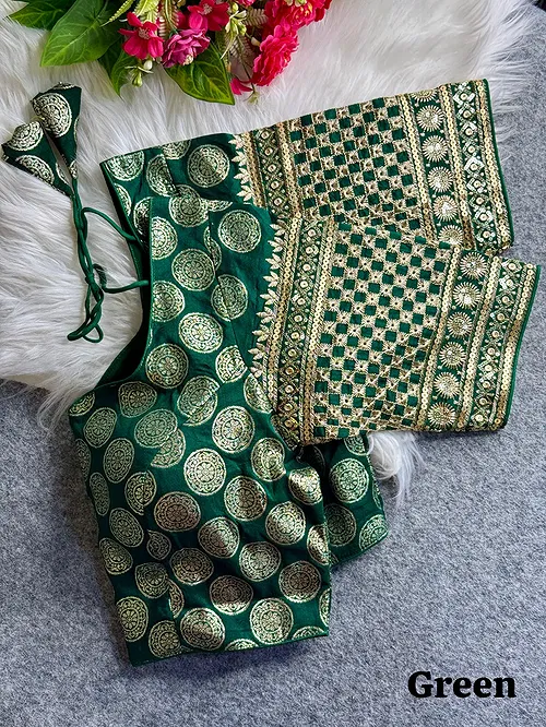 Green Color Elegant Dola Silk Partywear Blouse with Heavy Embroidery