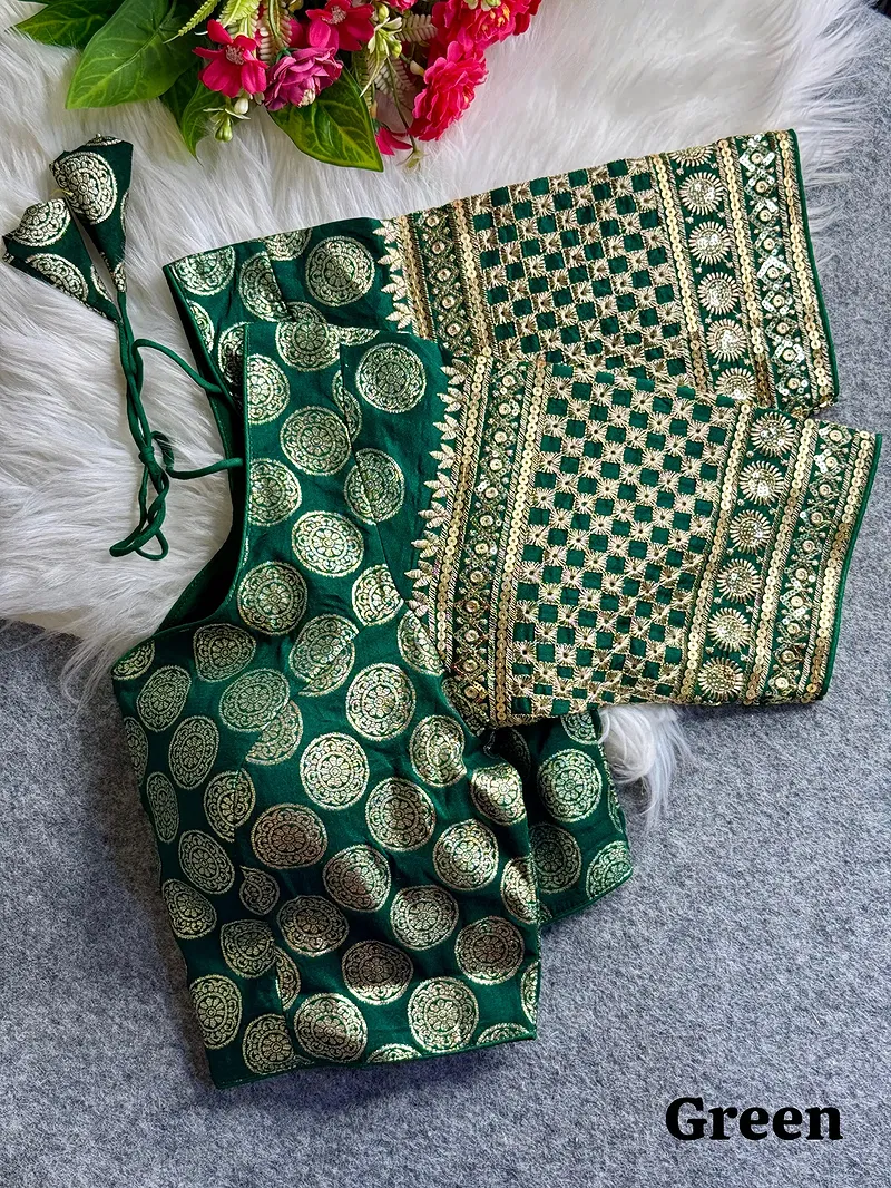 Green Color Elegant Dola Silk Partywear Blouse with Heavy Embroidery