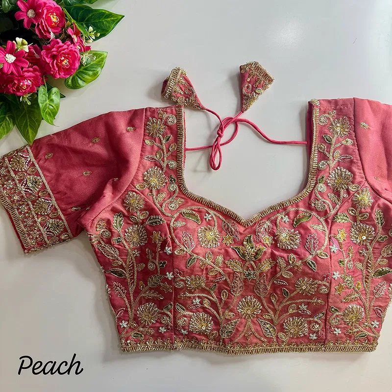 Baby Pink Color Bridal Cosmos Silk Blouse with Heavy Stars & Beads Hand Work