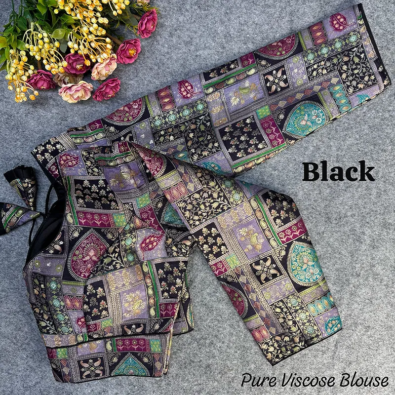 Black Color Pure Viscose Jacquard Long Sleeves Blouse