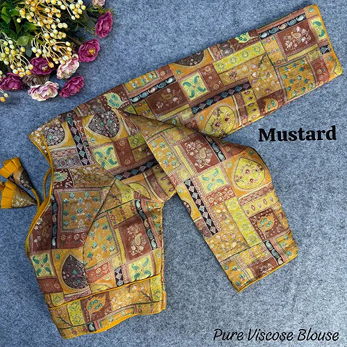 Mustard Color Pure Viscose Jacquard Long Sleeves Blouse