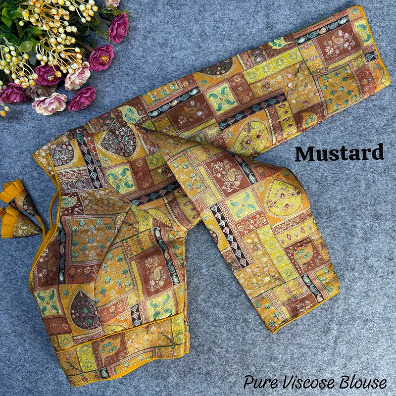Mustard Color Pure Viscose Jacquard Long Sleeves Blouse