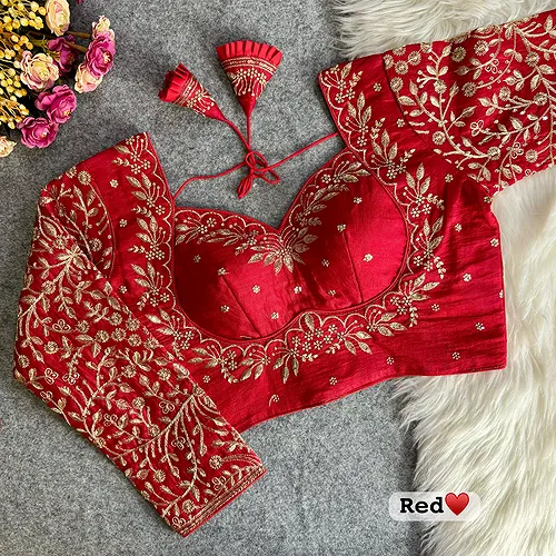 Red Color Full Sleeves Silk Bridal Blouse
