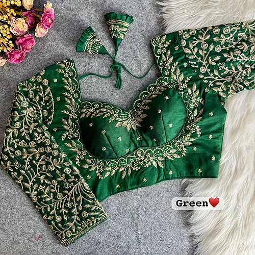 Green Color Full Sleeves Silk Bridal Blouse