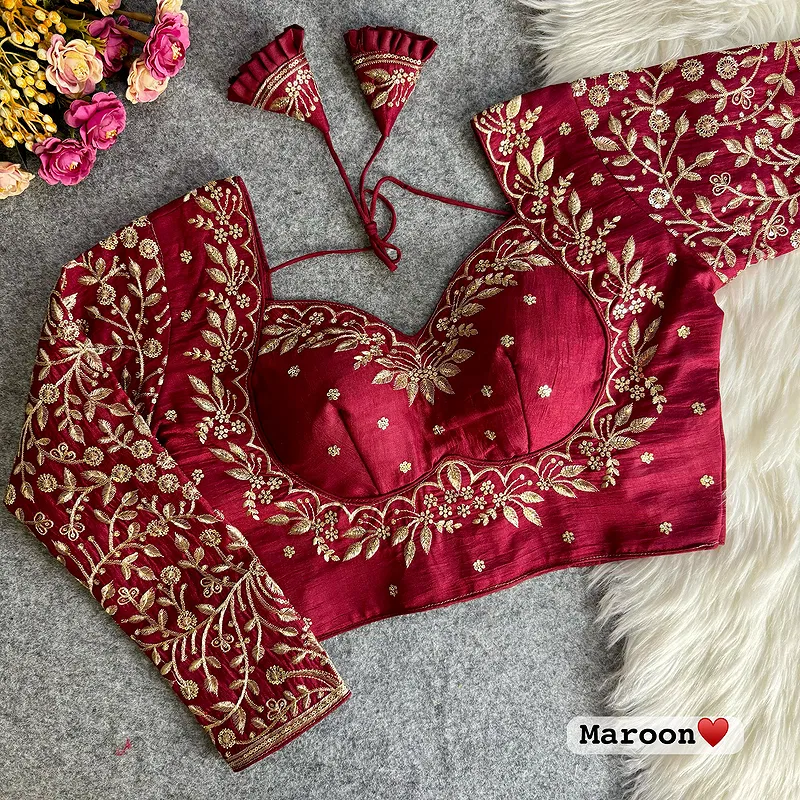 Maroon Color Full Sleeves Silk Bridal Blouse