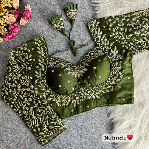 Mehndi Green Color Full Sleeves Silk Bridal Blouse