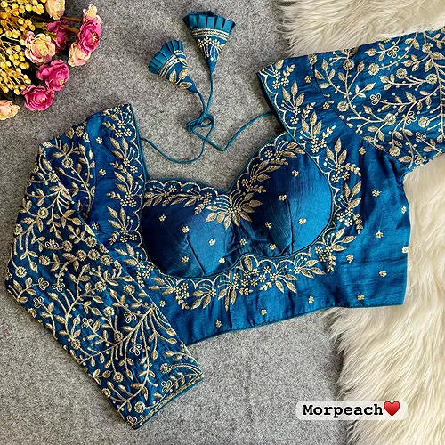 Morepeach Color Royal Mumtaz Style Long Sleeves Bridal Blouse in Vichitra Silk