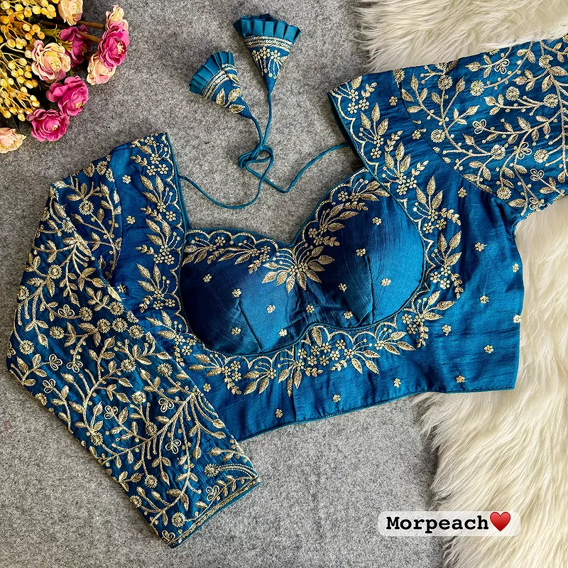 Morepeach Color Royal Mumtaz Style Long Sleeves Bridal Blouse in Vichitra Silk