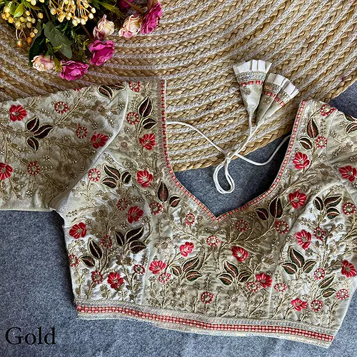 Cream Color Bridal Velvet Blouse with Diamond Handwork