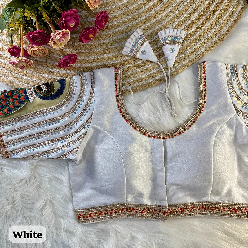 White Color 3D Peacock Italian Silk Blouse