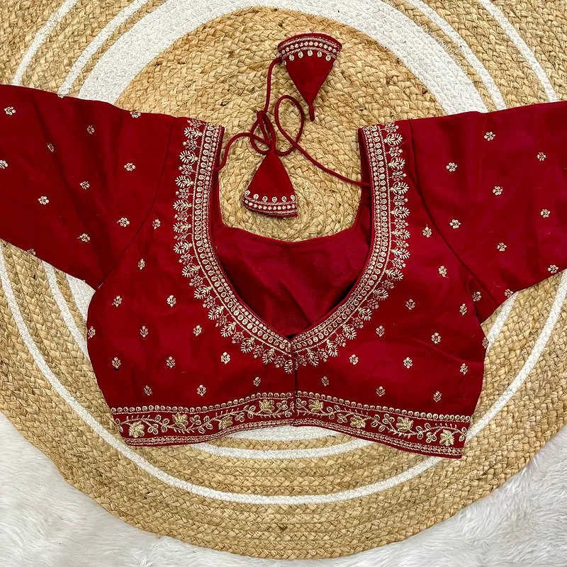 Maroon Roman Silk Thread Work Partywear Blouse