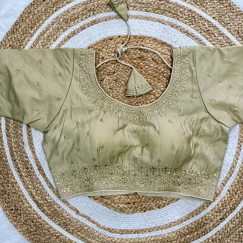 Beige Roman Silk Thread Work Partywear Blouse