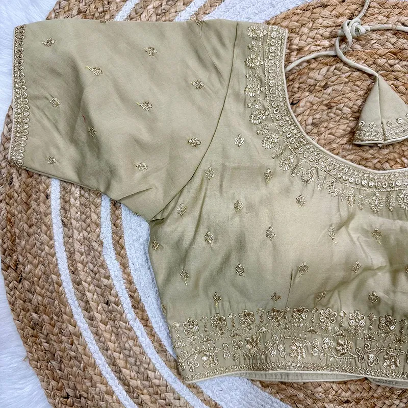 Beige Roman Silk Thread Work Partywear Blouse